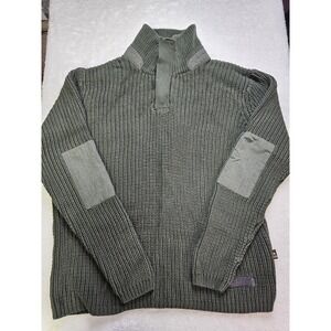 US Army Cableknit 1/4 Button Pullover Sweater With Elbow‎ Patches Mens L